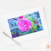 アクアエレガントリーフのあるピンクのハイビスカスの花 長方形シール (封筒)