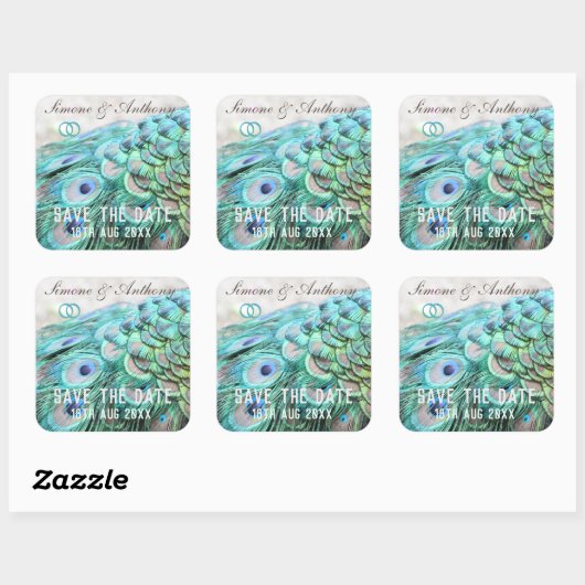 アクアエレガント孔雀の羽の日付を保存 スクエアシール (シート)