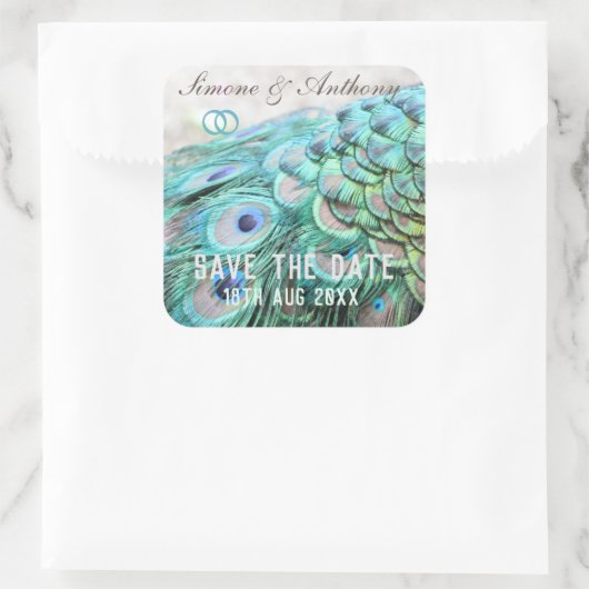 アクアエレガント孔雀の羽の日付を保存 スクエアシール (バッグ)