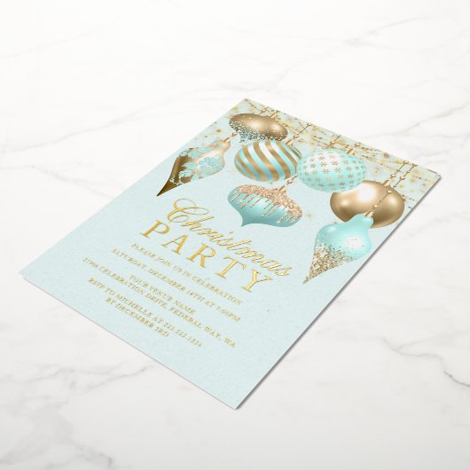 アクアエレガント金ゴールドオーナメントクリスマスパーティー 箔招待状 (回転した状態)