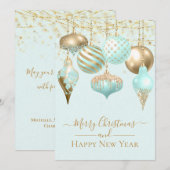 アクアエレガント金ゴールドオーナメントメリークリスマスカード (正面/裏面)