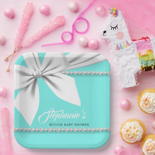 アクアエレガント ティファニー パール ファンシー ベイビー シャワー ペーパープレート (パーティー)