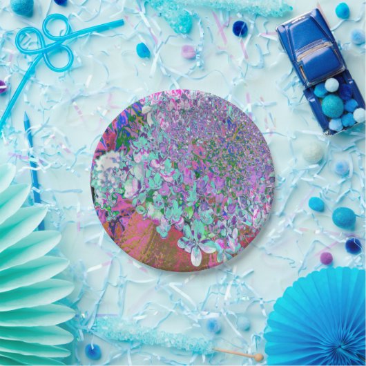 アクアエレガント&パープルライムライトアジサイ詳細 ペーパープレート (パーティー)