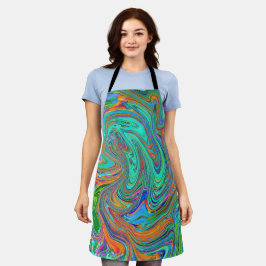 アクアオレンジとグリーングルーヴィ抽象芸術レトロアート エプロン
