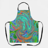 アクアオレンジとグリーングルーヴィ抽象芸術レトロアート エプロン (正面)