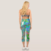 アクアオレンジとグリーングルーヴィ抽象芸術レトロアート カプリレギンス (裏面)