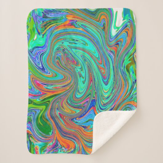 アクアオレンジとグリーングルーヴィ抽象芸術レトロアート シェルパブランケット (正面)