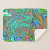 アクアオレンジとグリーングルーヴィ抽象芸術レトロアート シェルパブランケット (正面(横))