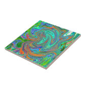 アクアオレンジとグリーングルーヴィ抽象芸術レトロアート タイル (側面)