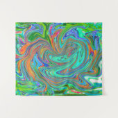 アクアオレンジとグリーングルーヴィ抽象芸術レトロアート タペストリー (正面(横))