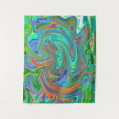 アクアオレンジとグリーングルーヴィ抽象芸術レトロアート タペストリー (正面)