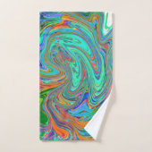 アクアオレンジとグリーングルーヴィ抽象芸術レトロアート バスタオルセット (ハンドタオル)