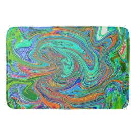 アクアオレンジとグリーングルーヴィ抽象芸術レトロアート バスマット