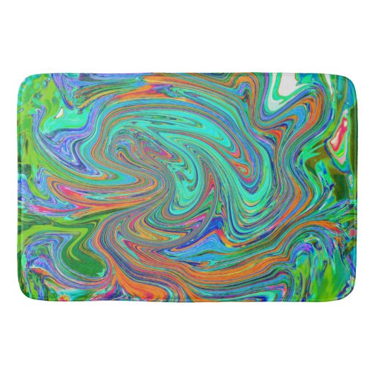 アクアオレンジとグリーングルーヴィ抽象芸術レトロアート バスマット (正面)