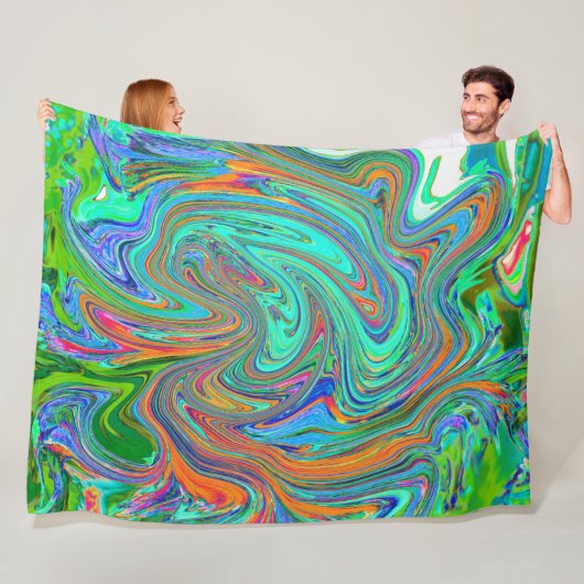 アクアオレンジとグリーングルーヴィ抽象芸術レトロアート フリースブランケット (インサイチュ)