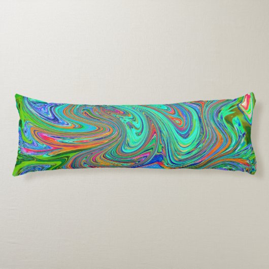 アクアオレンジとグリーングルーヴィ抽象芸術レトロアート ボディピロー (正面)