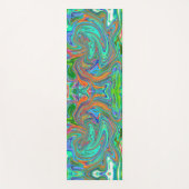 アクアオレンジとグリーングルーヴィ抽象芸術レトロアート ヨガマット (正面)