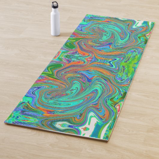 アクアオレンジとグリーングルーヴィ抽象芸術レトロアート ヨガマット (インサイチュ)