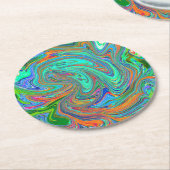 アクアオレンジとグリーングルーヴィ抽象芸術レトロアート ラウンドペーパーコースター (アングル)