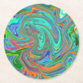 アクアオレンジとグリーングルーヴィ抽象芸術レトロアート ラウンドペーパーコースター