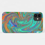 アクアオレンジとグリーングルーヴィ抽象芸術レトロアート Case-Mate iPhoneケース (裏面(横))