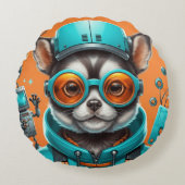 アクアオレンジグラスの猫 ラウンドクッション (正面)