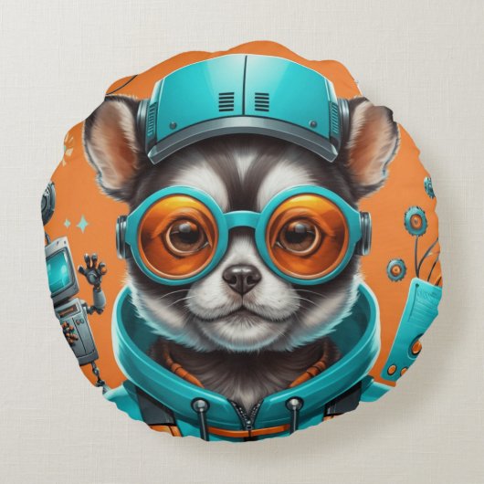 アクアオレンジグラスの猫 ラウンドクッション (裏面)