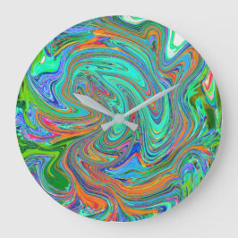 アクアオレンジグリーングルービー抽象芸術レトロアート ラージ壁時計