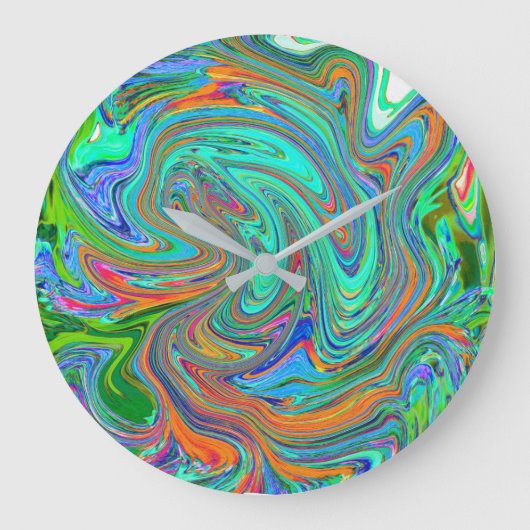 アクアオレンジグリーングルービー抽象芸術レトロアート ラージ壁時計 (正面)