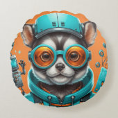 アクアオレンジメガネのコットングレードAの猫 ラウンドクッション (正面)