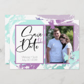 アクアオーキッド抽象芸術ブラシストローク日付の保存 招待状 (正面/裏面)