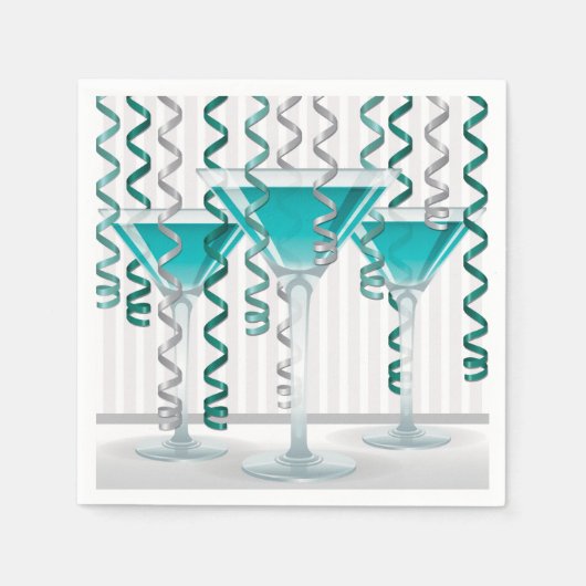 アクアカクテルとリボン スタンダードカクテルナプキン (正面)