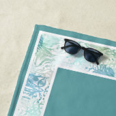 アクアカスタムブルーティール（緑がかった色）海藻モチーフにいかりボート ビーチタオル (インサイチュ)