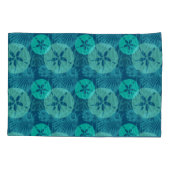 アクアカッコいいシェルコーラルアンドサンドドル海ブルー 枕カバー (裏面-左)