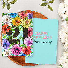 アクアカラフルブルーフローラハッピー21stバースデーカード