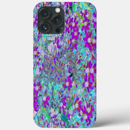 アクアガーデンにすみれ青とホットピンクの花 iPhone 13 PRO MAXケース