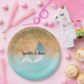 アクアガーリーウォーター色金ゴールドグリッターマーメイド ペーパープレート (パーティー)