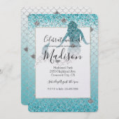 アクアガーリーシルバーグリッタースグラデーションパークルマーメイド 招待状 (正面/裏面)