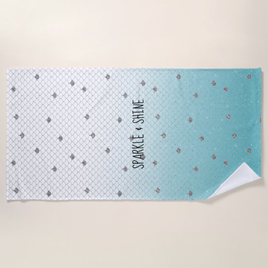 アクアガーリーシルバーグリッタースパークルマーメイド ビーチタオル (正面)