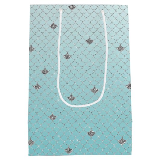アクアガーリーシルバーグリッタースパークルマーメイド ミディアムペーパーバッグ (裏面)
