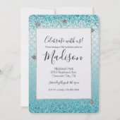 アクアガーリーシルバーグリッタースパークルマーメイド 招待状 (正面)