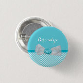 アクアガーリージンガムかわいい真珠のバラ弓と名前 缶バッジ (正面&裏面)