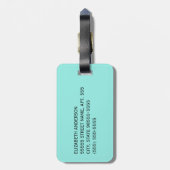 アクアガーリーターコイズダマスクホワイトリボン(名前付き) ラゲッジタグ (裏面縦)