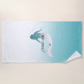 アクアガーリーティール(緑がかった色)グリッタースパークルマーメイド ビーチタオル (正面)