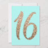 アクアガーリーティール（緑がかった色）金ゴールドスキャッターグリッタースウィート16 招待状 (裏面)