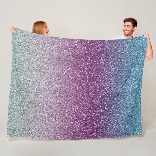 アクアガーリーパープルミントピンクグリッターグラデーション フリースブランケット (インサイチュ)
