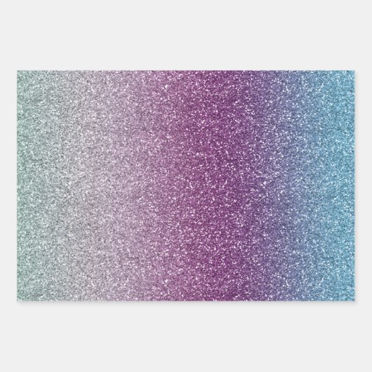 アクアガーリーパープルミントピンクグリッターグラデーション ラッピングペーパーシート (正面)