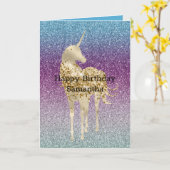 アクアガーリーパープルミントピンクグリッターユニコーングラデーション カード (黄色い花)