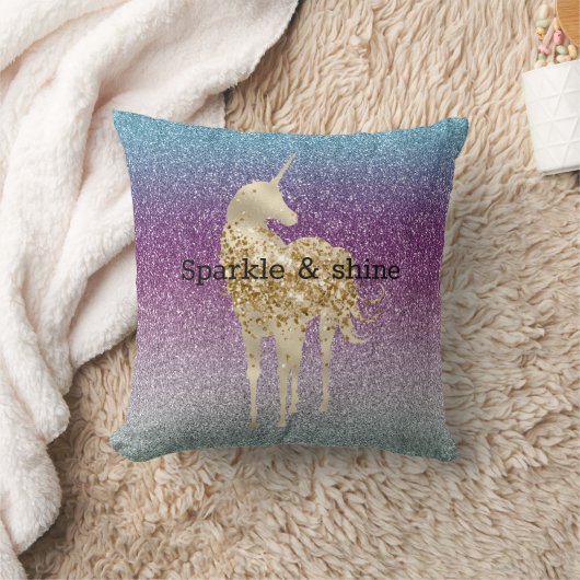 アクアガーリーパープルミントピンクグリッターユニコーングラデーション クッション (ブランケット)
