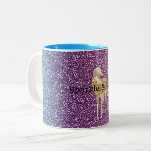 アクアガーリーパープルミントピンクグリッターユニコーングラデーション ツートーンマグカップ (正面左)